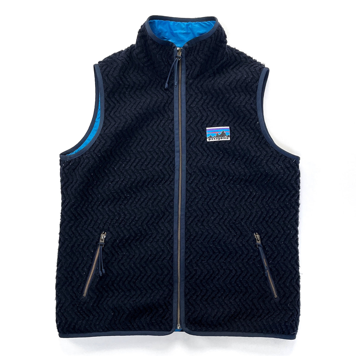 2018 Patagonia Womens Woolie Reversible Fleece Vest, Navy & Blue (L)