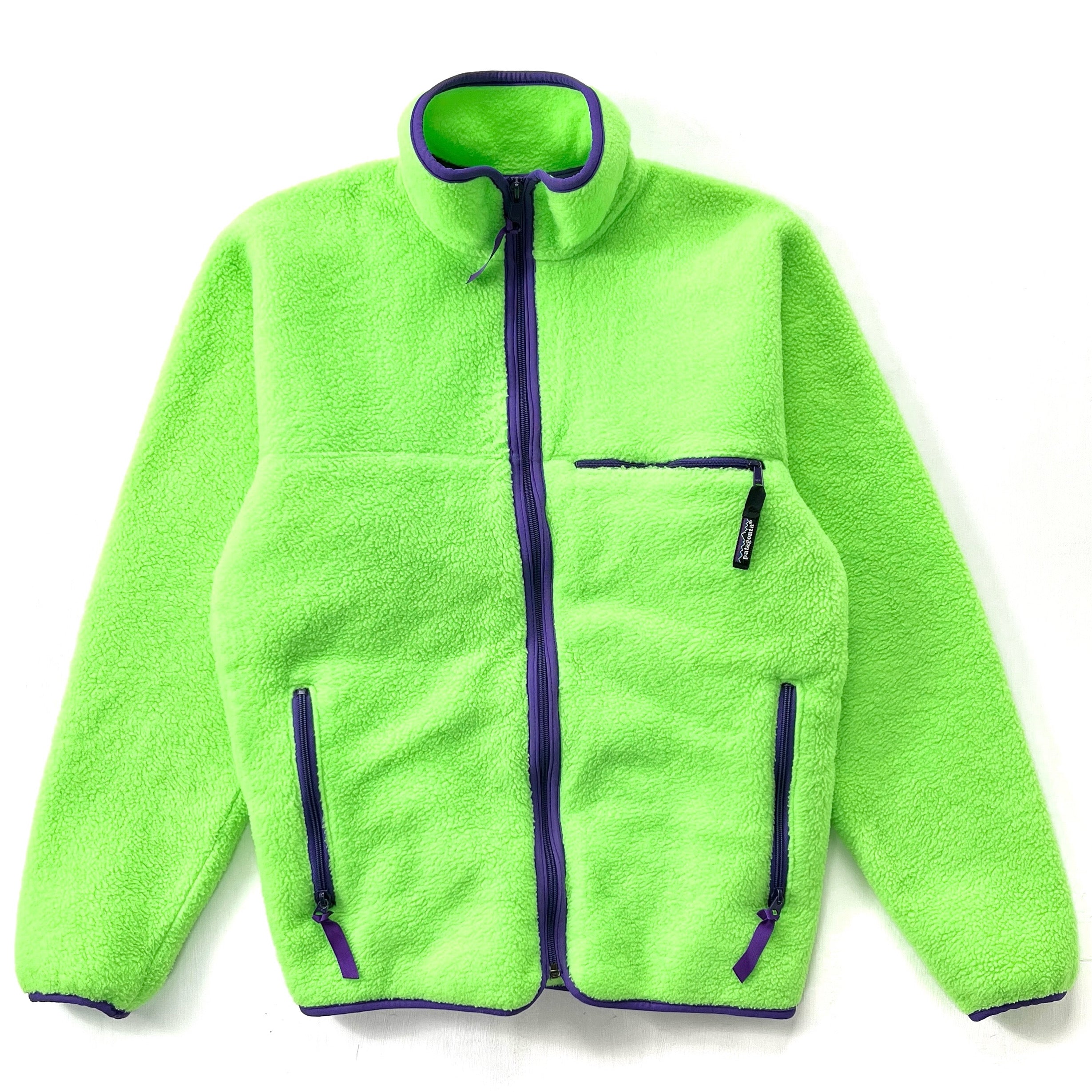 1989 Patagonia Made In The U.S.A. Synchilla Cardigan Neon Green S