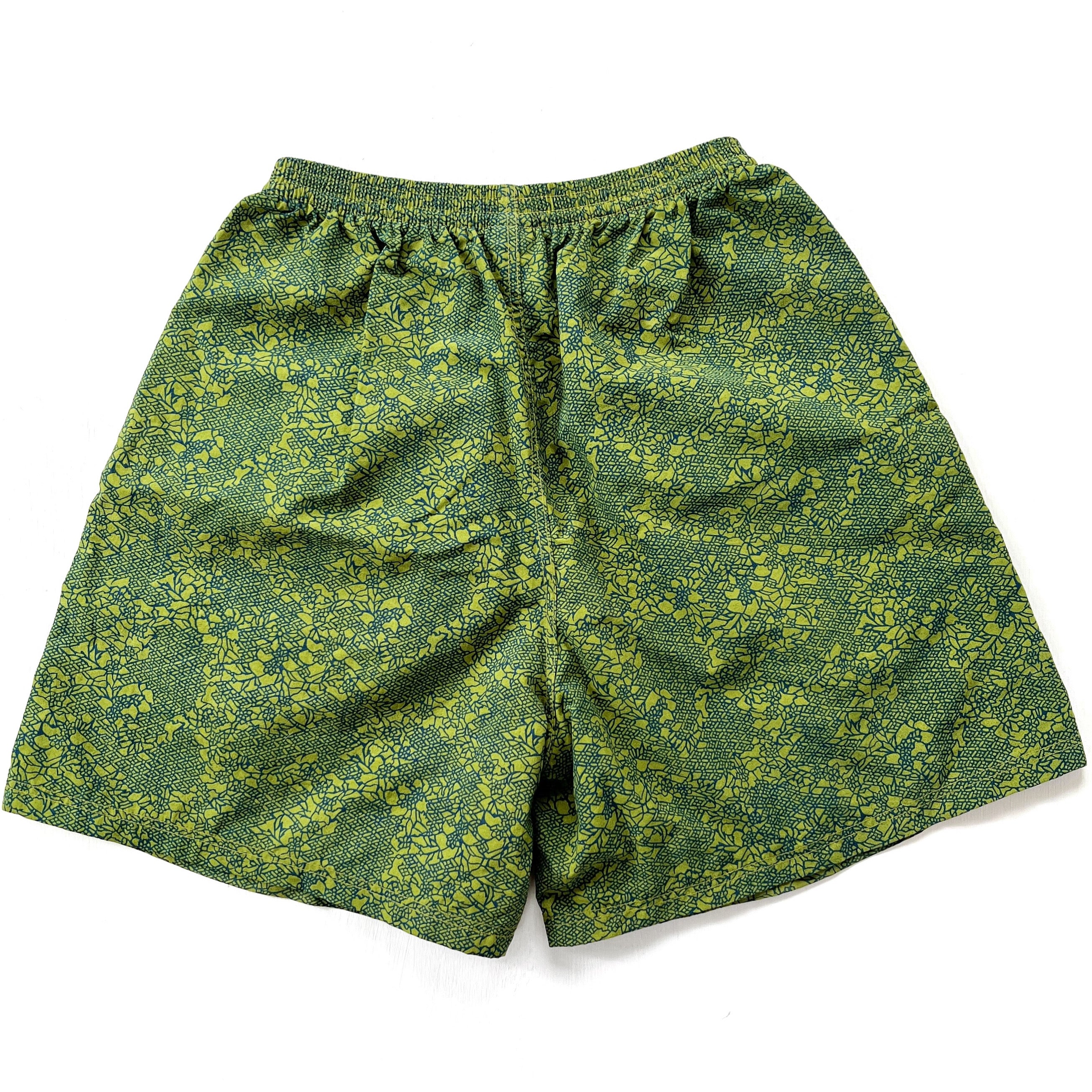 1998 Patagonia 5” Printed Pleated Nylon Baggies Shorts, Green (S)