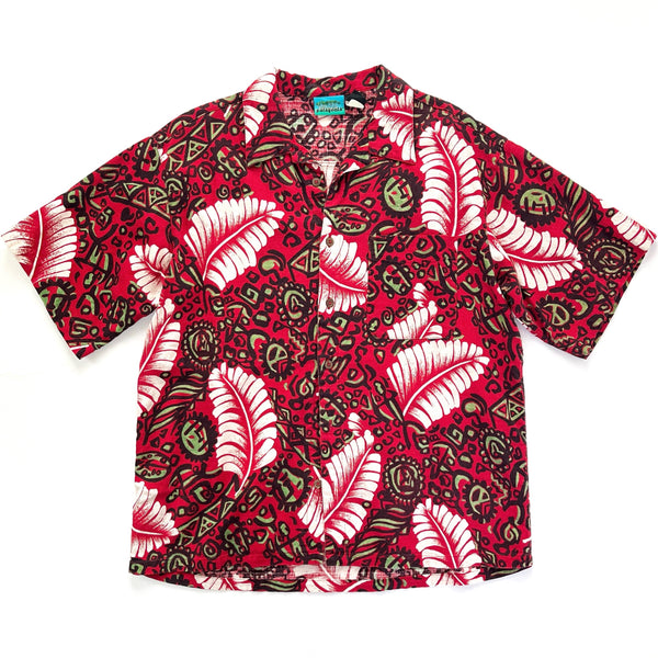 1994 Patagonia Mens A/C Cotton Print Shirt, Palm Leaf Print: Red (M/L)