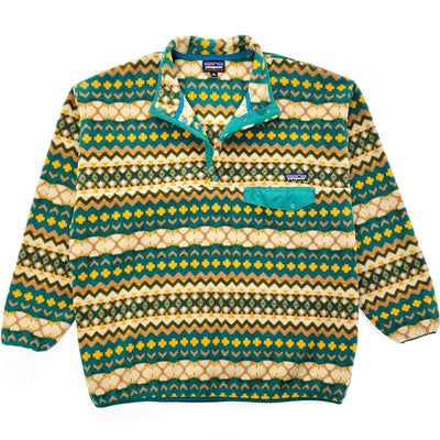 2015 Patagonia Printed Synchilla Snap-T Pullover, Cliff: Arbor Green (XXL)