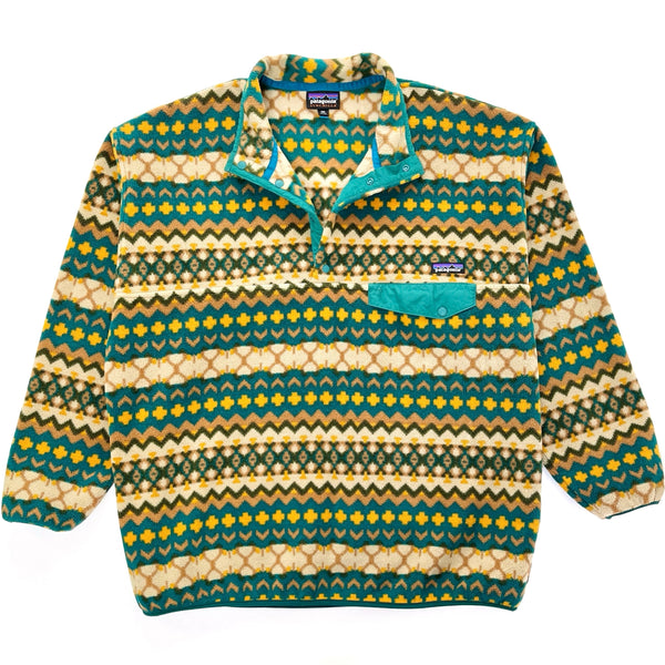 2015 Patagonia Printed Synchilla Snap-T Pullover, Cliff: Arbor Green (XXL)