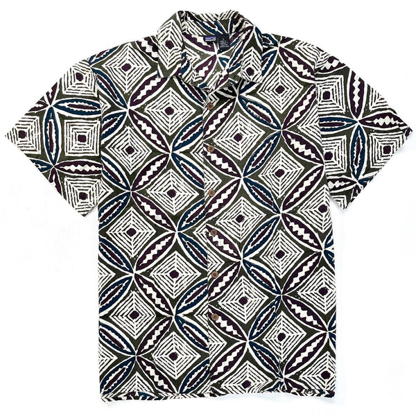1995 Patagonia Mens Surya Batik Shirt, Big Tapa: Dark Olive (L/XL)
