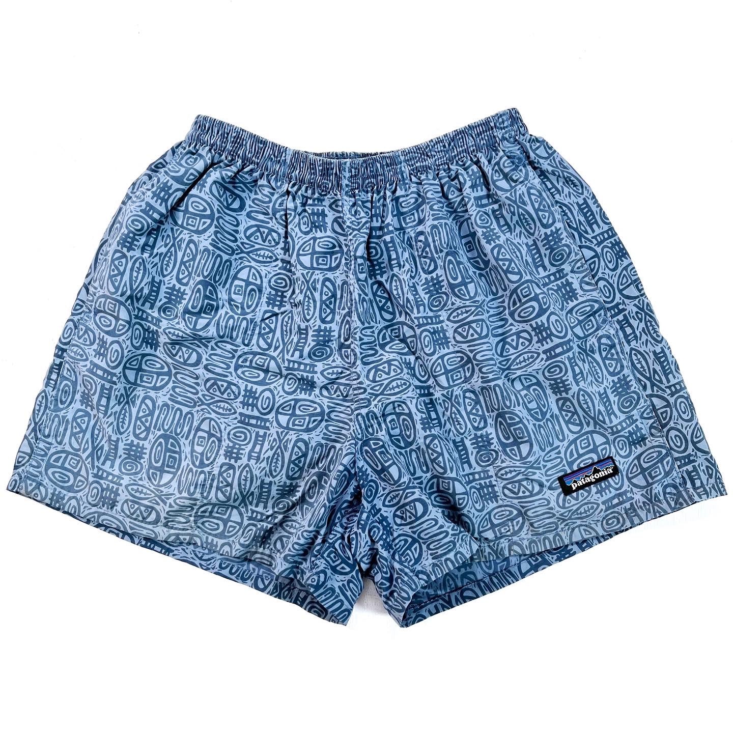 2001 Patagonia Mens 4” Printed Baggies Shorts, Blue (S)