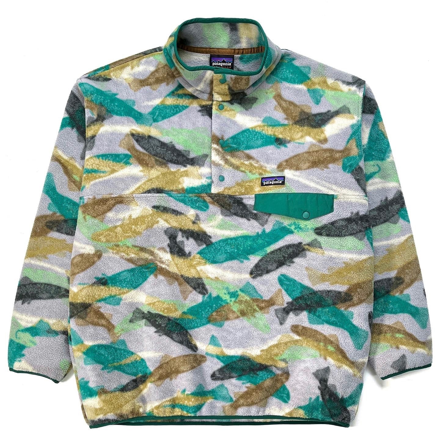 2016 Patagonia Printed Synchilla Snap-T, Trout Tails: Green (XL)