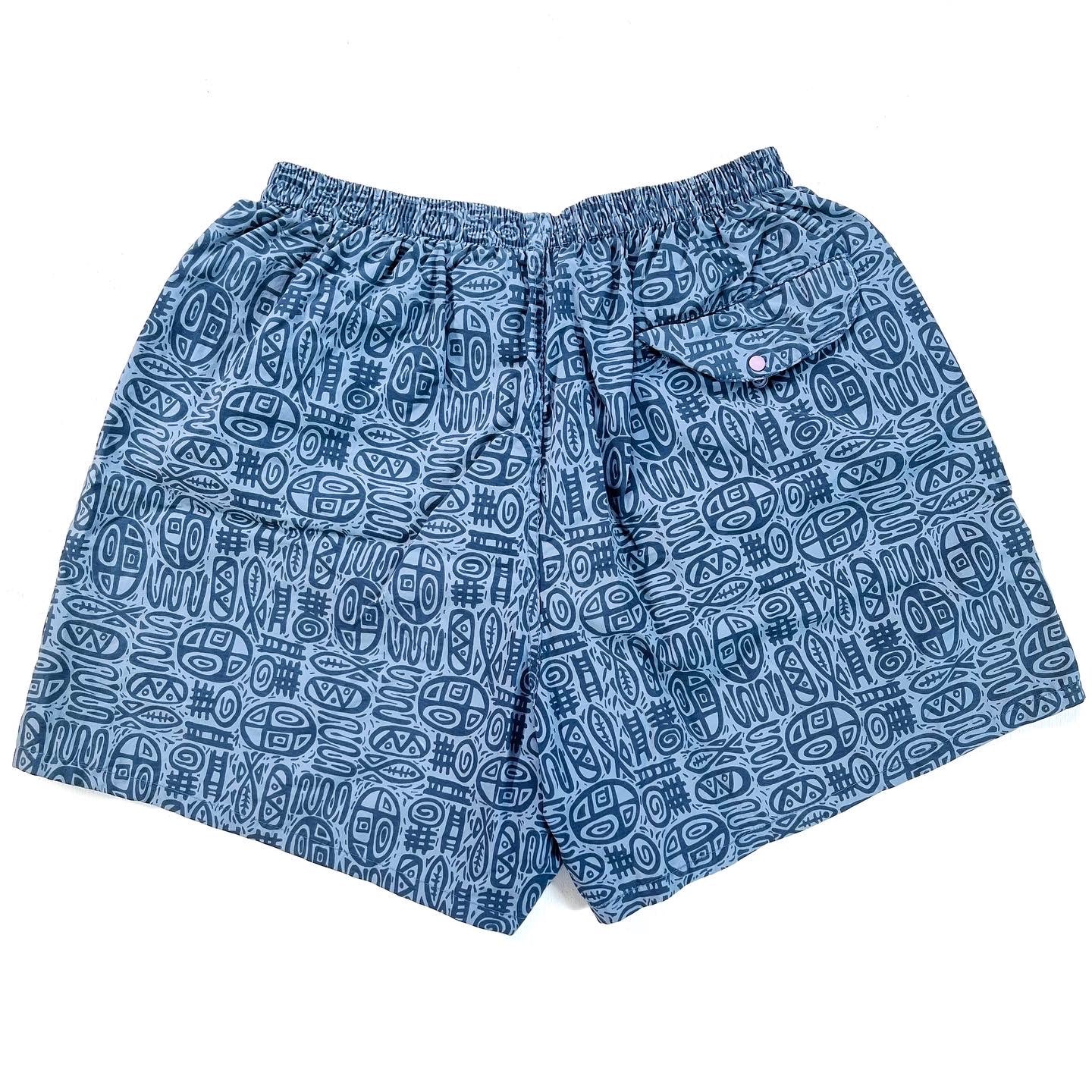 2001 Patagonia Mens 4” Printed Baggies Shorts, Blue (S)