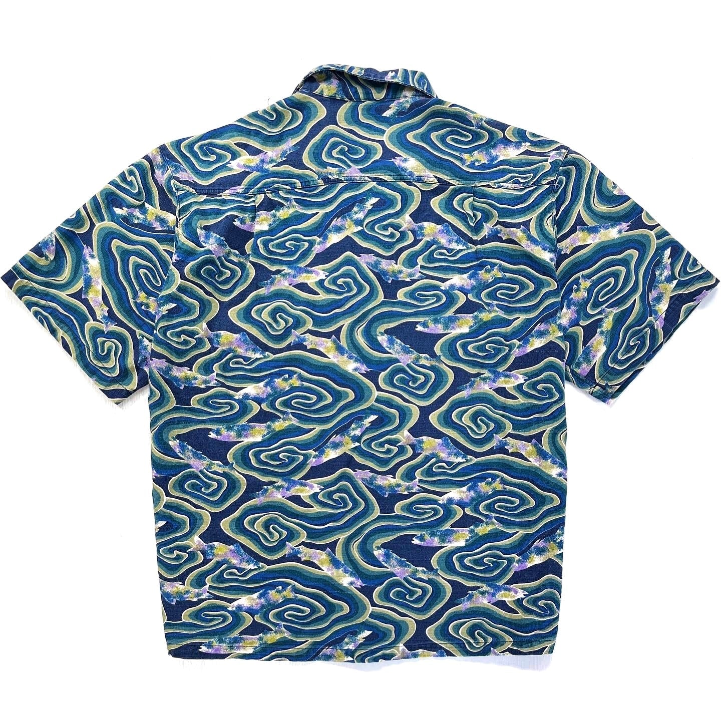 1994 Patagonia Mens A/C Cotton Print Shirt, Java Fish: Indigo (M)