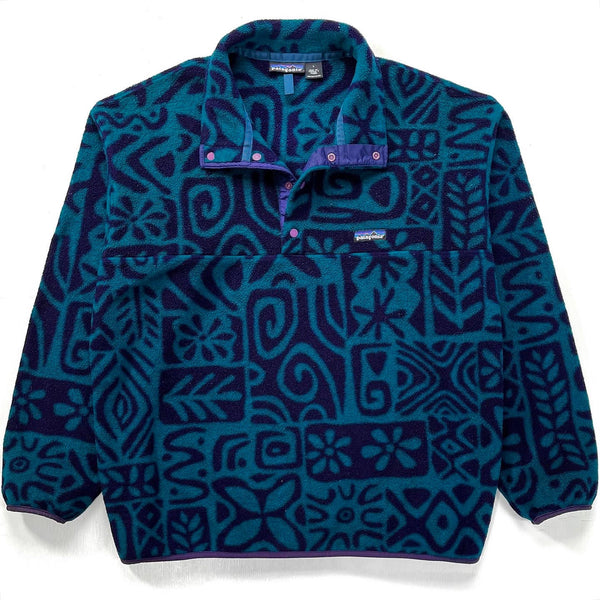 1995 Patagonia Printed Synchilla Snap-T, Island Block: Dark Teal (L)