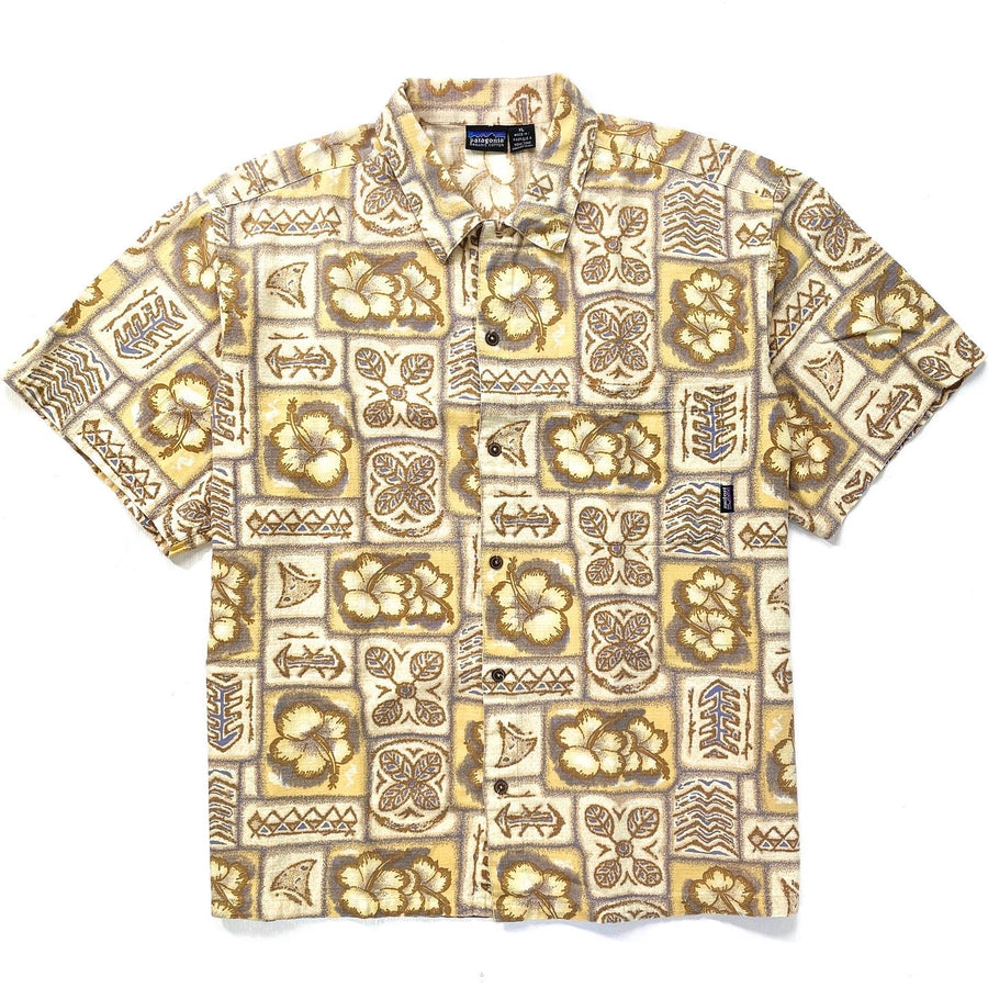 1990s Patagonia Mens Cotton A/C Print Shirt, Shark Fin Print (XL/XXL)