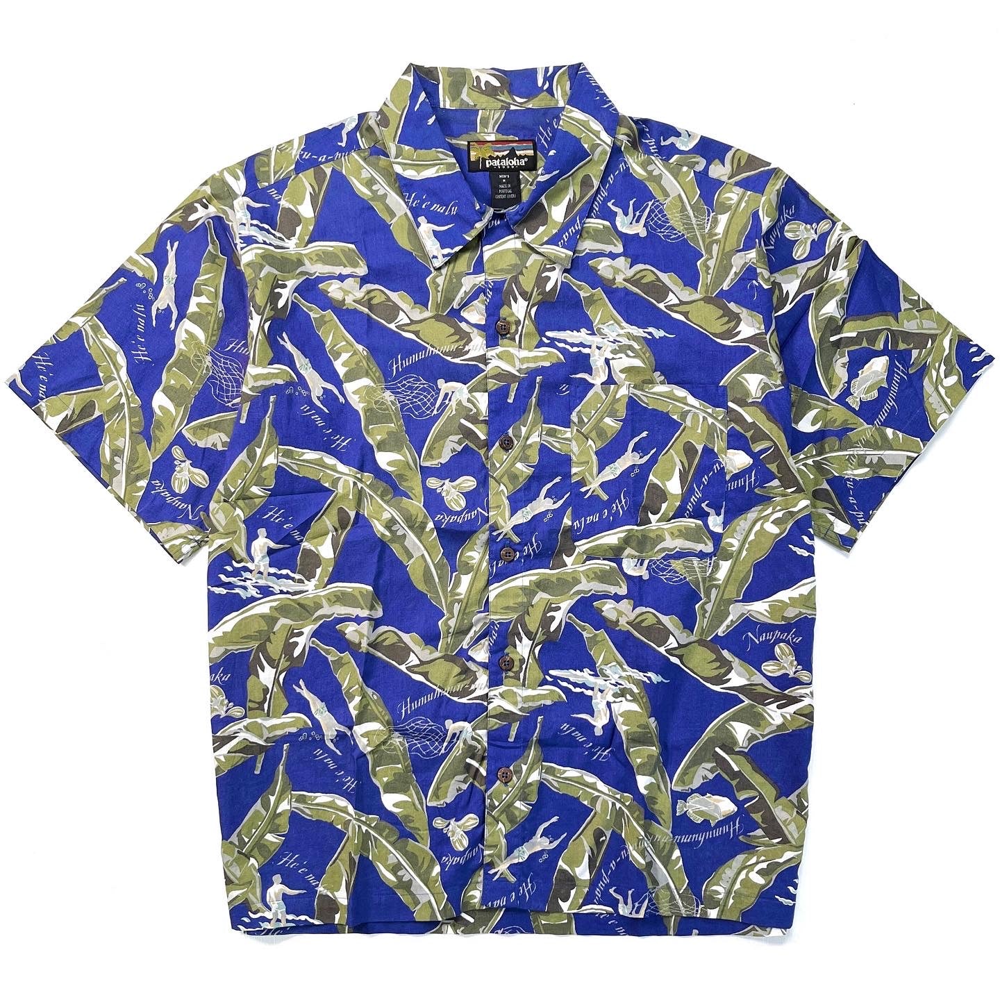 1999 Patagonia Mens Pataloha Print Shirt, Bananarama: Cobalt (M/L)
