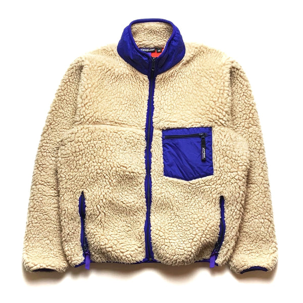 1989 Patagonia Retro Pile Cardigan, Natural/French Red (M)