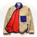 1989 Patagonia Retro Pile Cardigan, Natural/French Red (M)