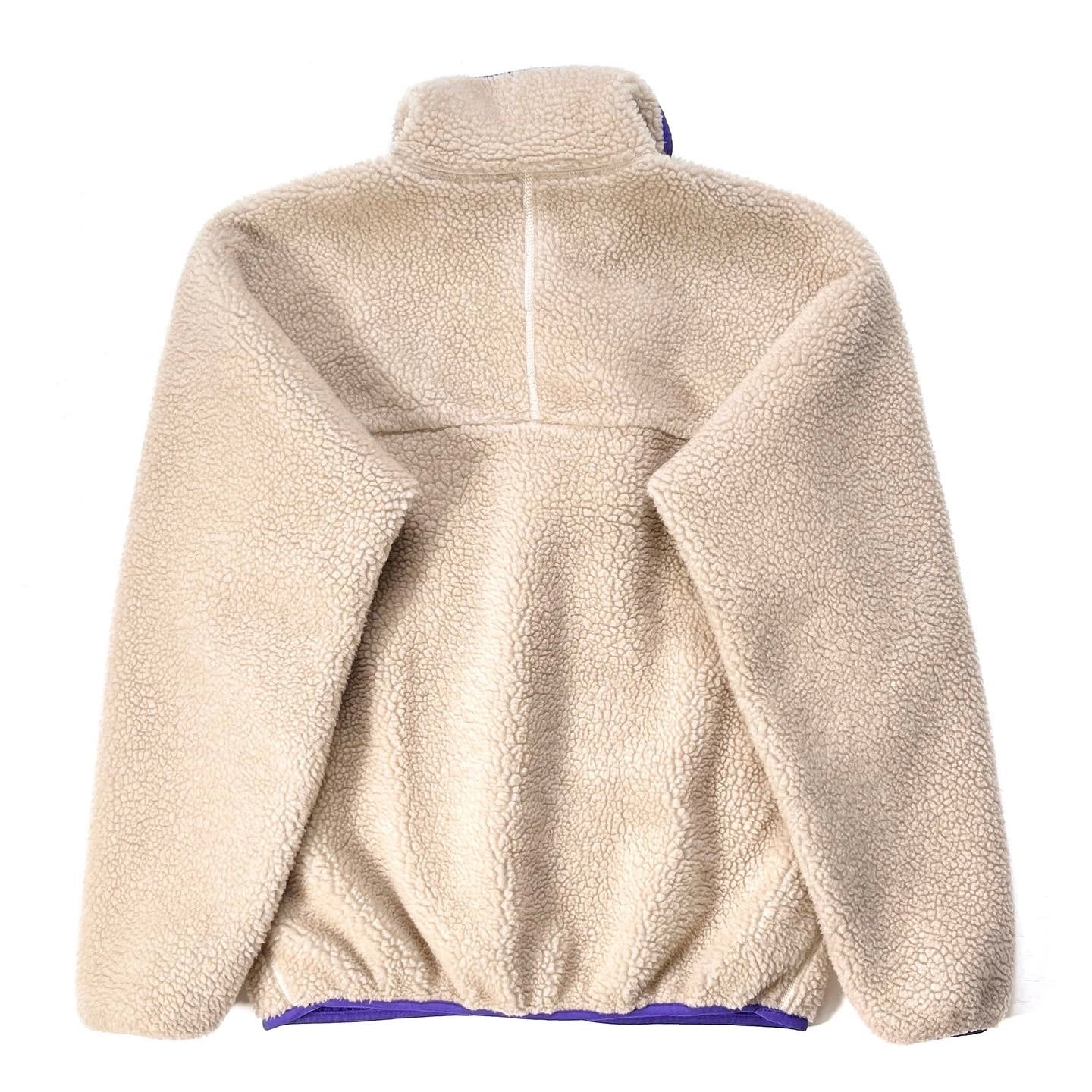 1993 Patagonia Retro Pile Cardigan, Natural & Purple (S)