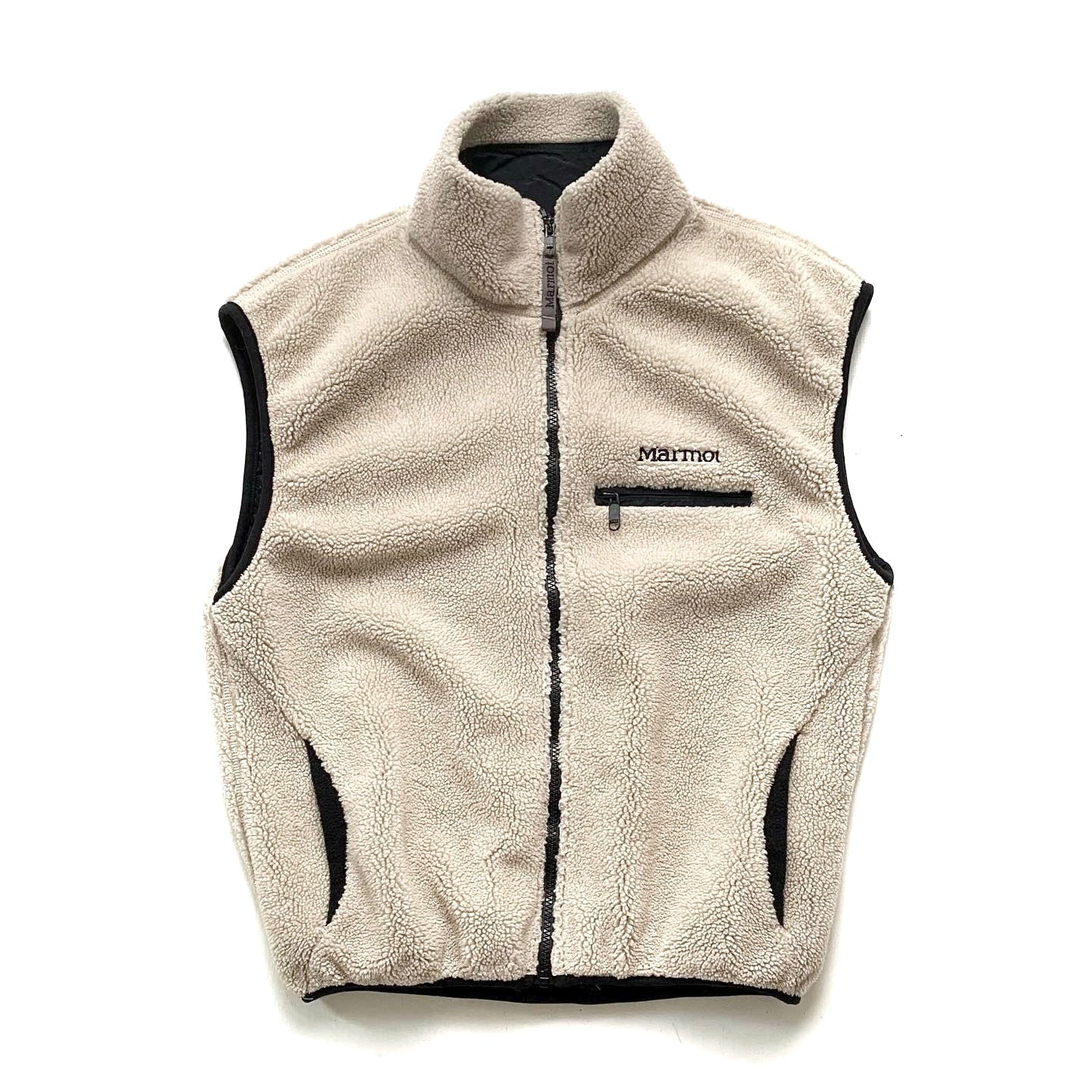 1990s Marmot Deep Pile Full-Zip Vest, Oatmeal (M)