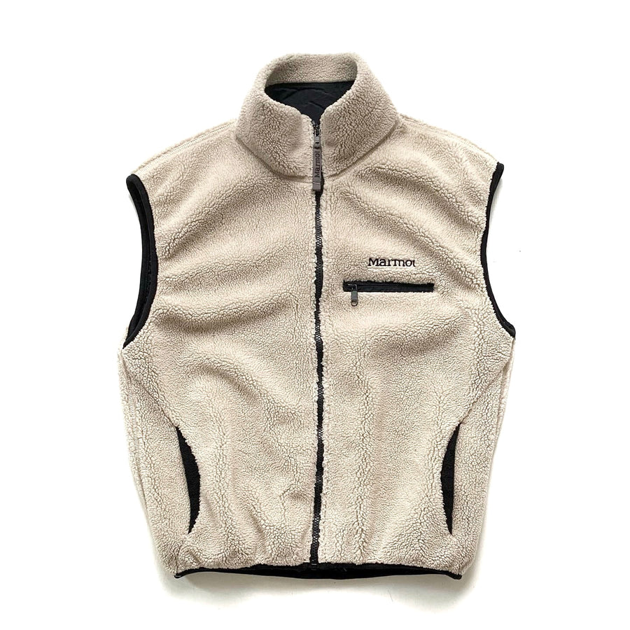 1990s Marmot Deep Pile Full-Zip Vest, Oatmeal (M)