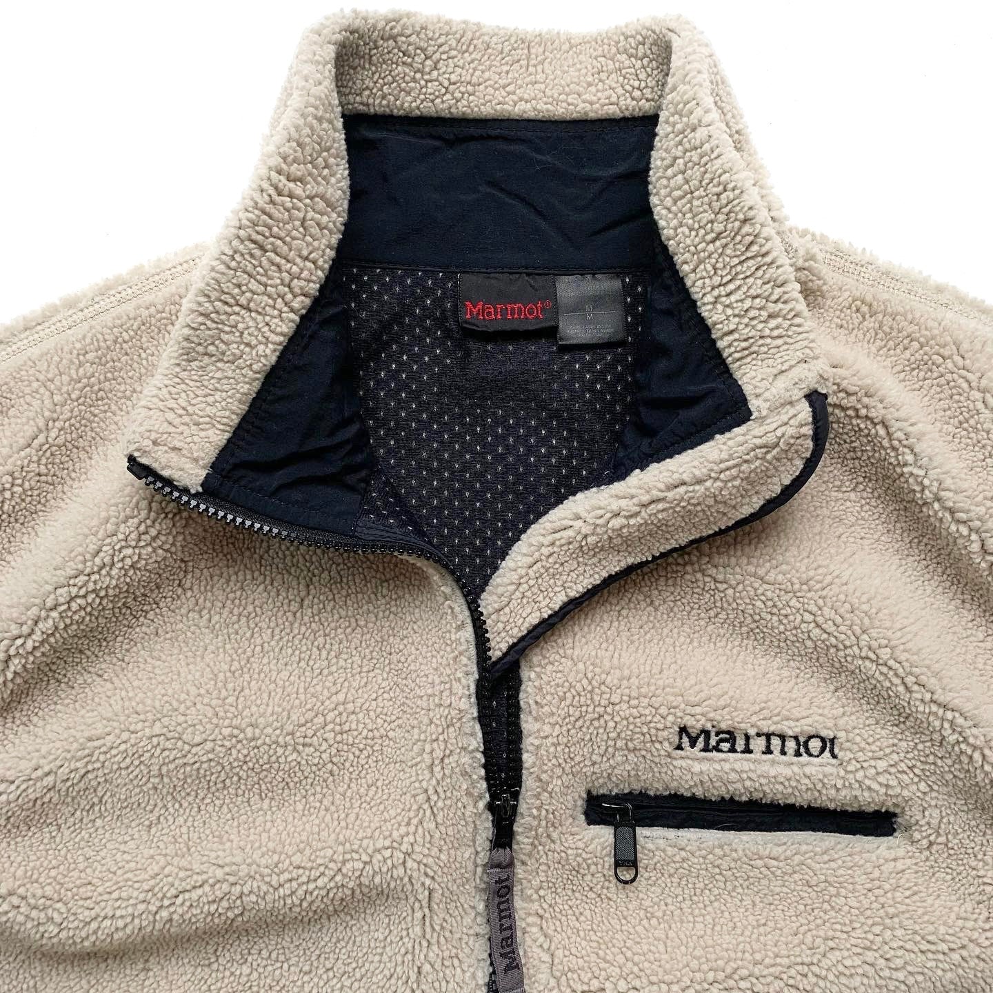 1990s Marmot Deep Pile Full-Zip Vest, Oatmeal (M)