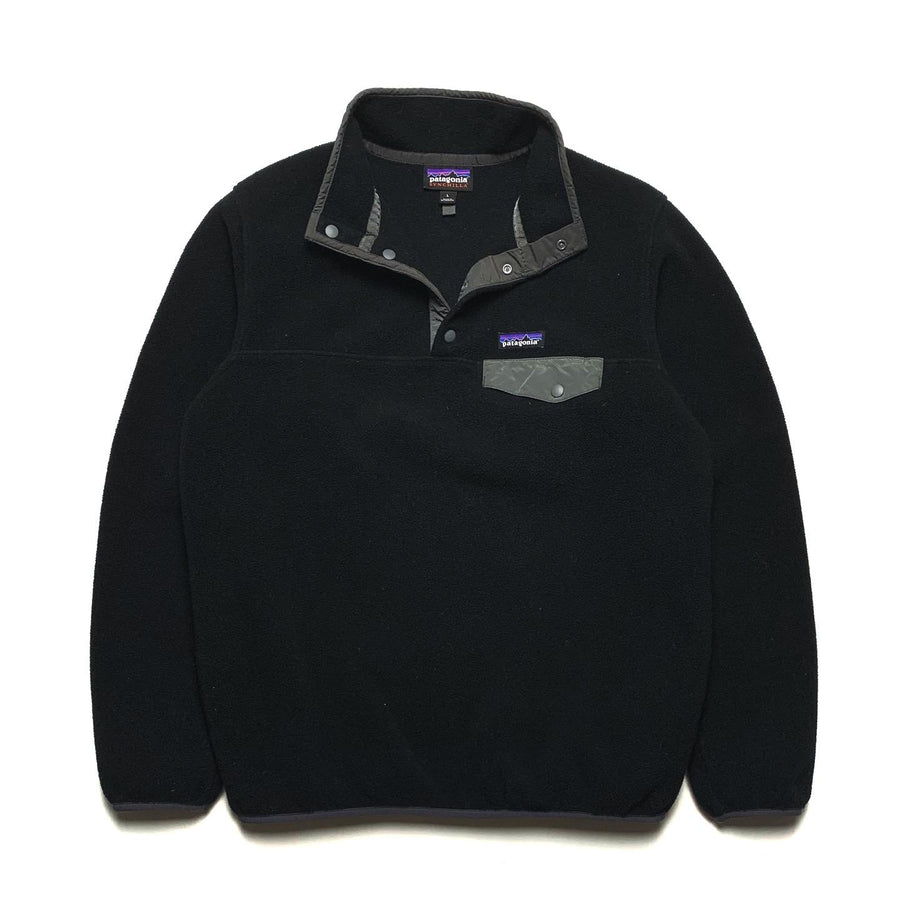 FA16 Patagonia Womens Synchilla Snap-T, Black/Grey (L)