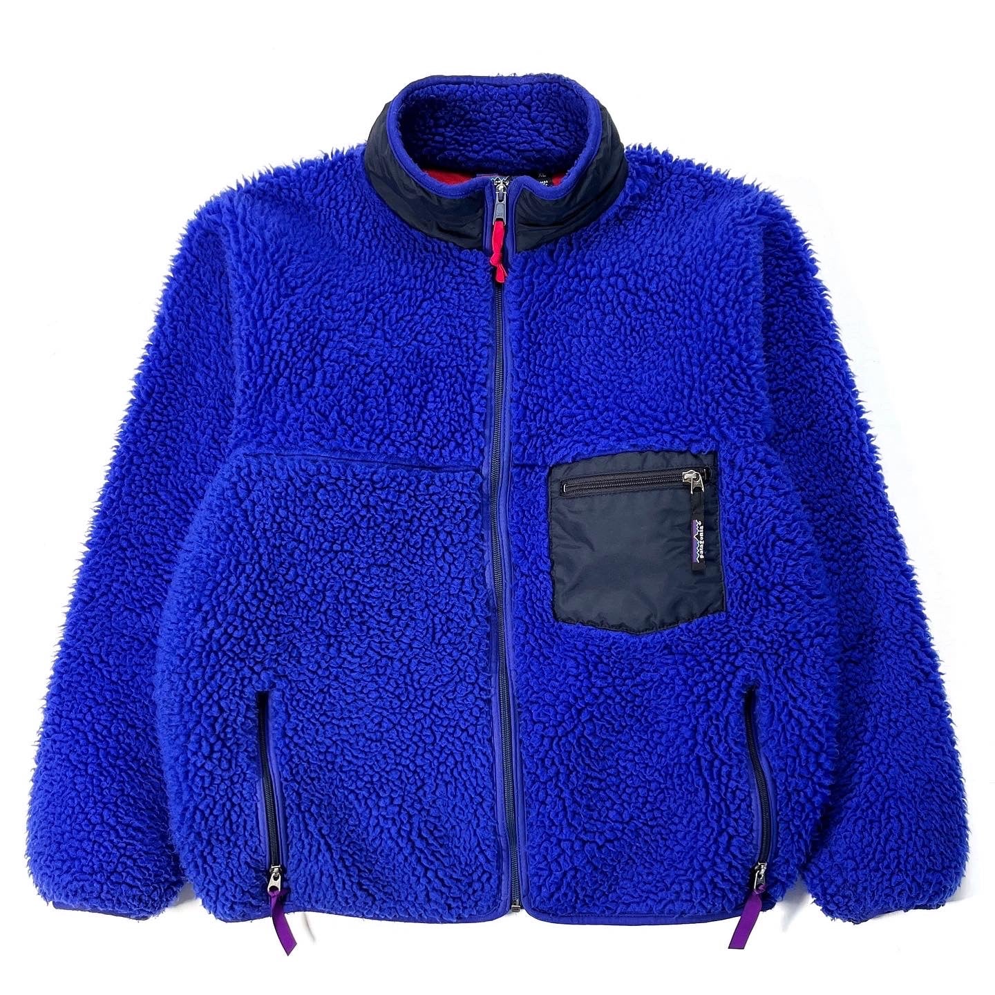 1990 Patagonia Retro Pile Cardigan, Cobalt & French Red (L)
