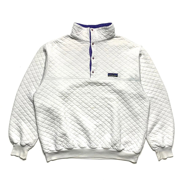 1987 Patagonia Diamond Quilt Snap-T, White & Cobalt (M Fits S)