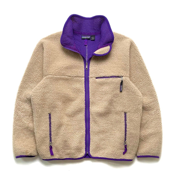 Fall 1991 Patagonia Retro Pile Cardigan, Natural & Purple (L)