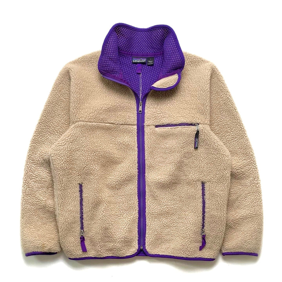 Fall 1991 Patagonia Retro Pile Cardigan, Natural & Purple (L)