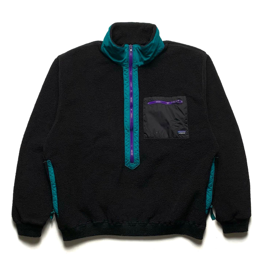 FA88 Patagonia Synchilla Half-Zip Sweater, Black & Bright Teal (L)