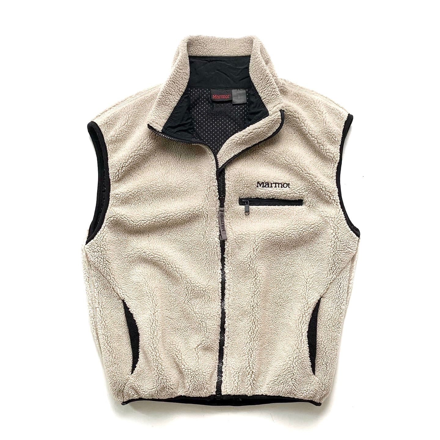 1990s Marmot Deep Pile Full-Zip Vest, Oatmeal (M)