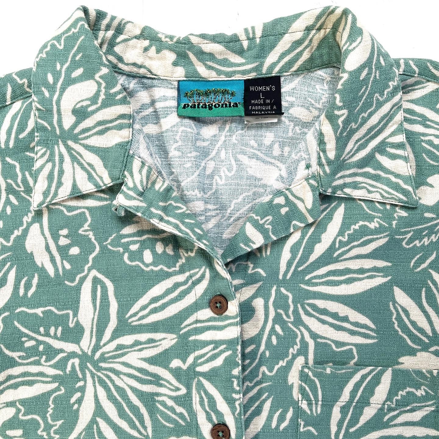 1994 Patagonia Womens Printed A/C Aloha Shirt, Tropical (L)