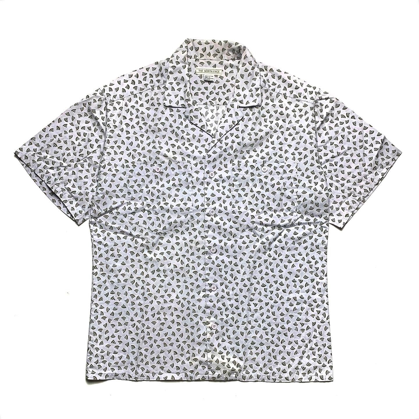 1980s The North Face Logo Print Camp Shirt, White/Green (L/M)