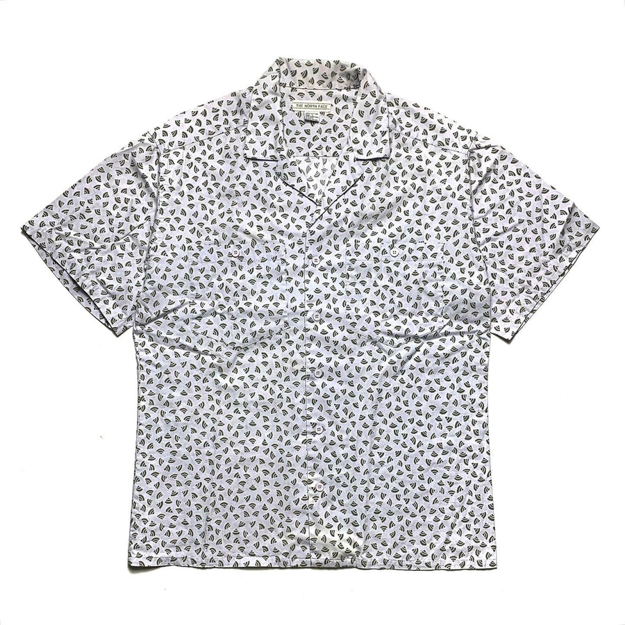 1980s The North Face Logo Print Camp Shirt, White/Green (L/M)