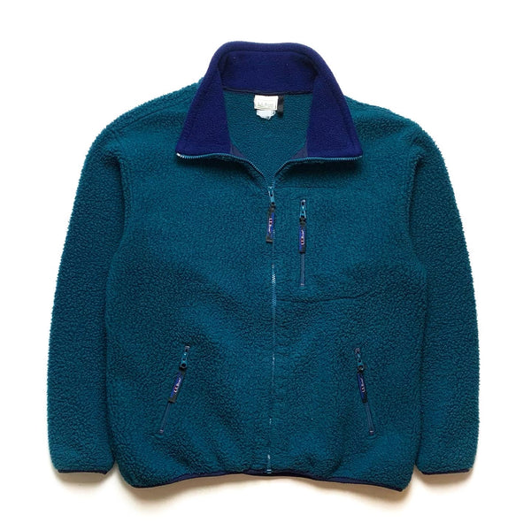 1990s LL Bean Sherpa Full-Zip Jacket, Teal/Navy (L)