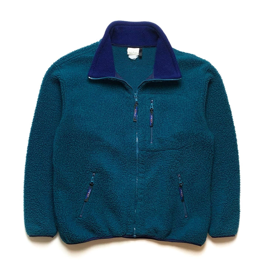 1990s LL Bean Sherpa Full-Zip Jacket, Teal/Navy (L)