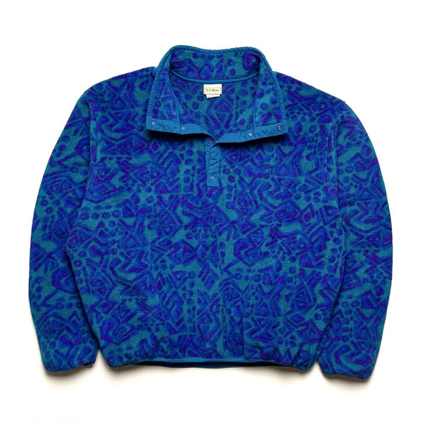 1990s LL Bean Snap-Neck Fleece Pullover, Teal/Purple (XL)