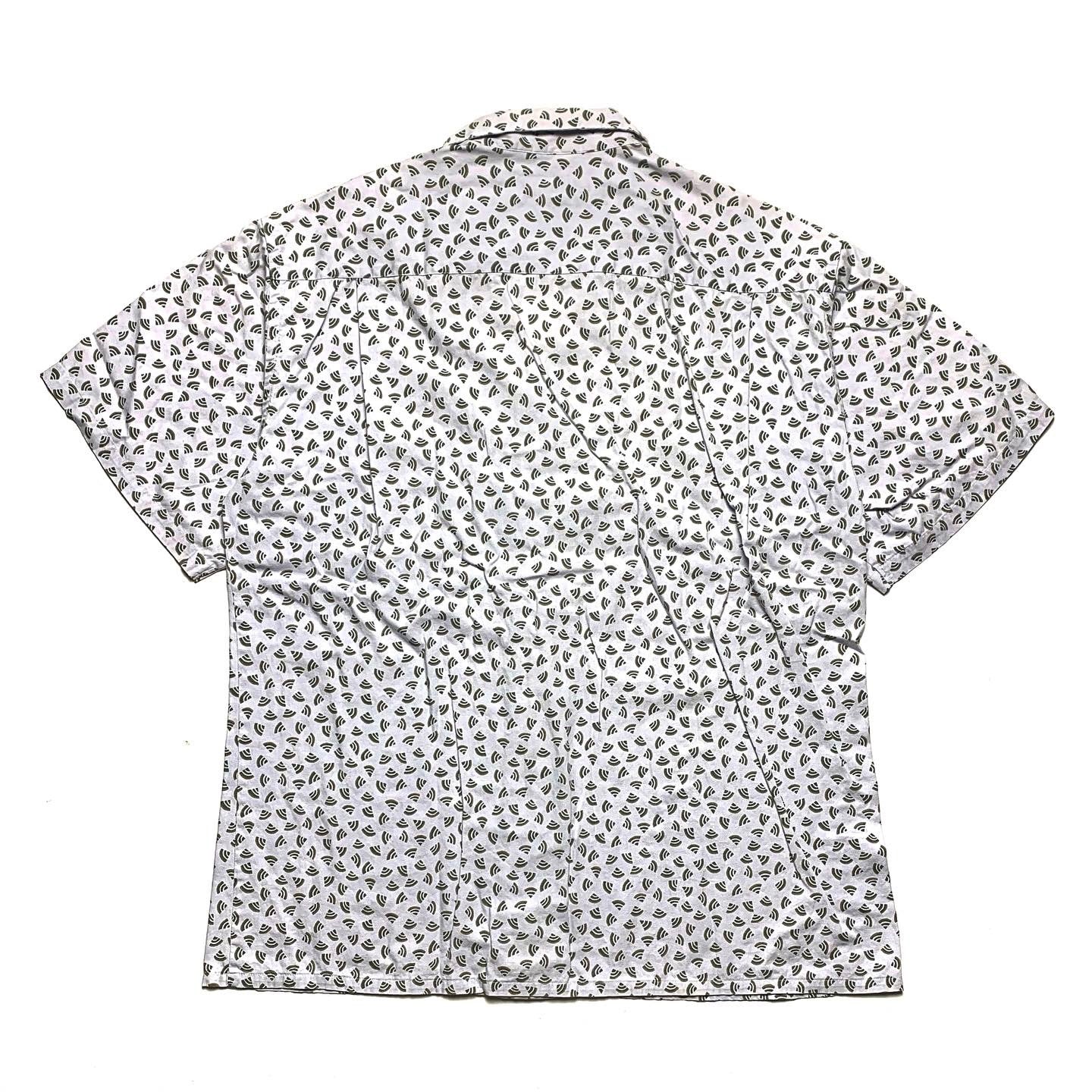 1980s The North Face Logo Print Camp Shirt, White/Green (L/M)
