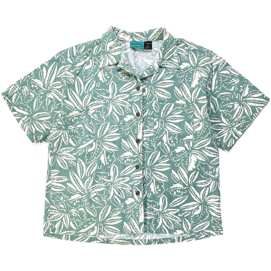 1994 Patagonia Womens A/C Aloha Print Shirt, Tropical: Light Green (L)