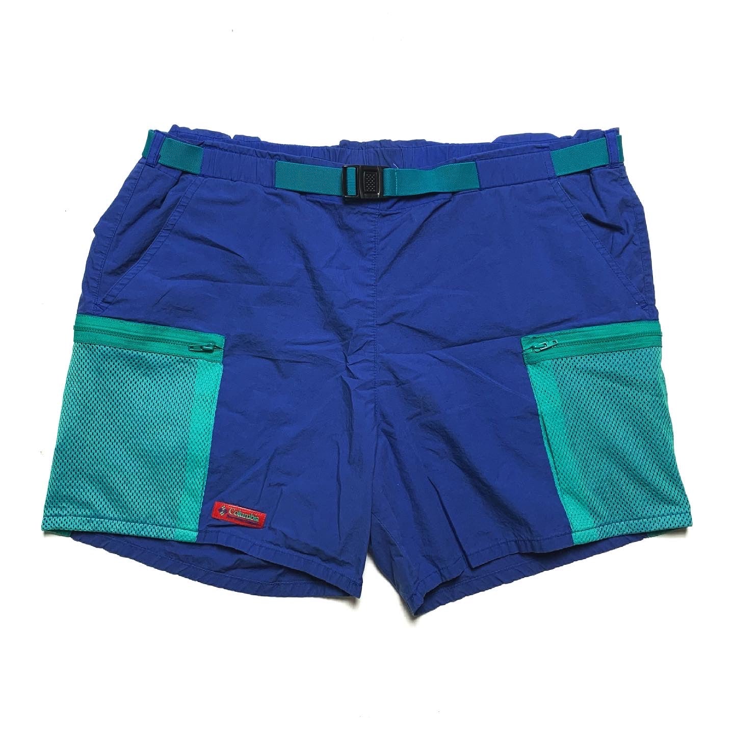 1990s Columbia Sportswear 5” Belted Nylon Shorts, Blue (L)