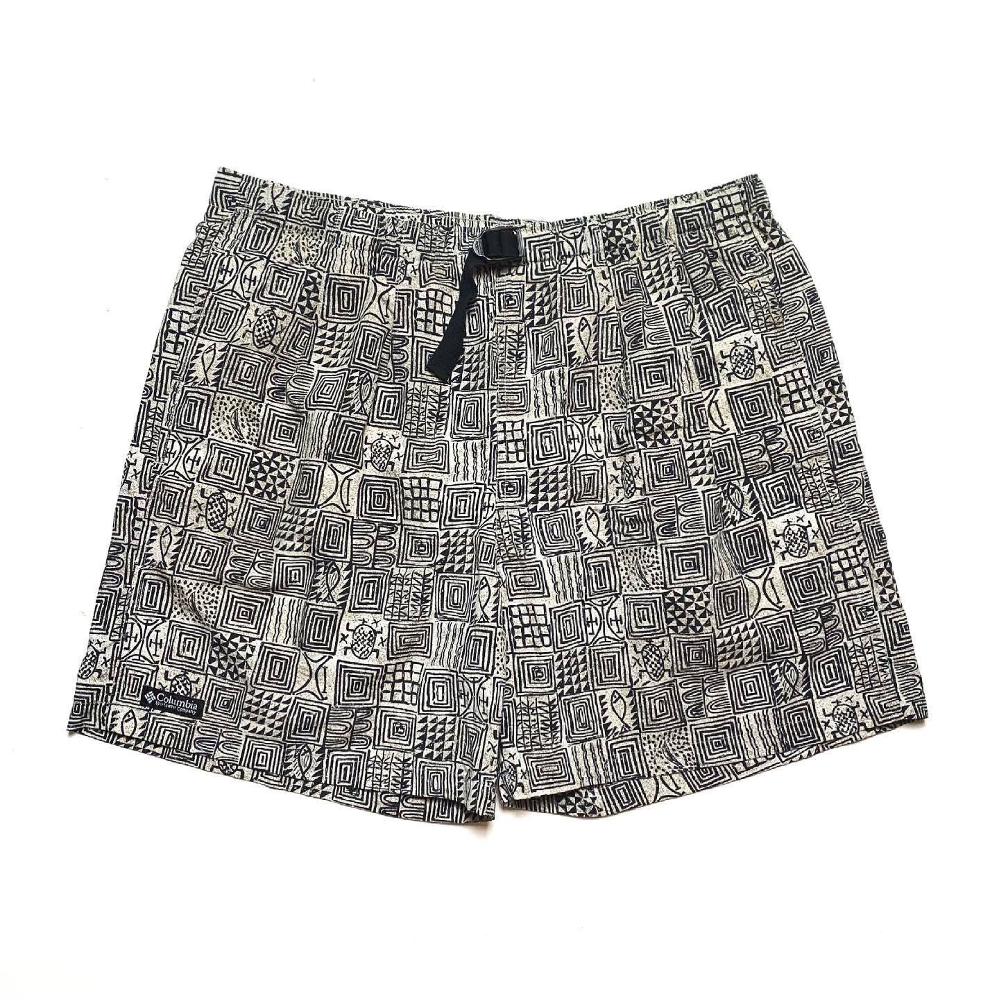 1990s Columbia Sportswear 6” Printed Belted Nylon Shorts (M)