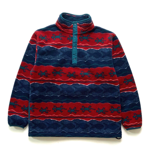 1990s LL Bean Printed Snap-Neck Fleece Pullover, Gecko Fish (M)
