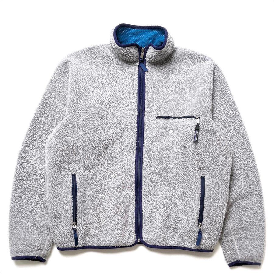 1991 Patagonia Retro Pile Cardigan, Heather Grey & Bright Navy (XL)