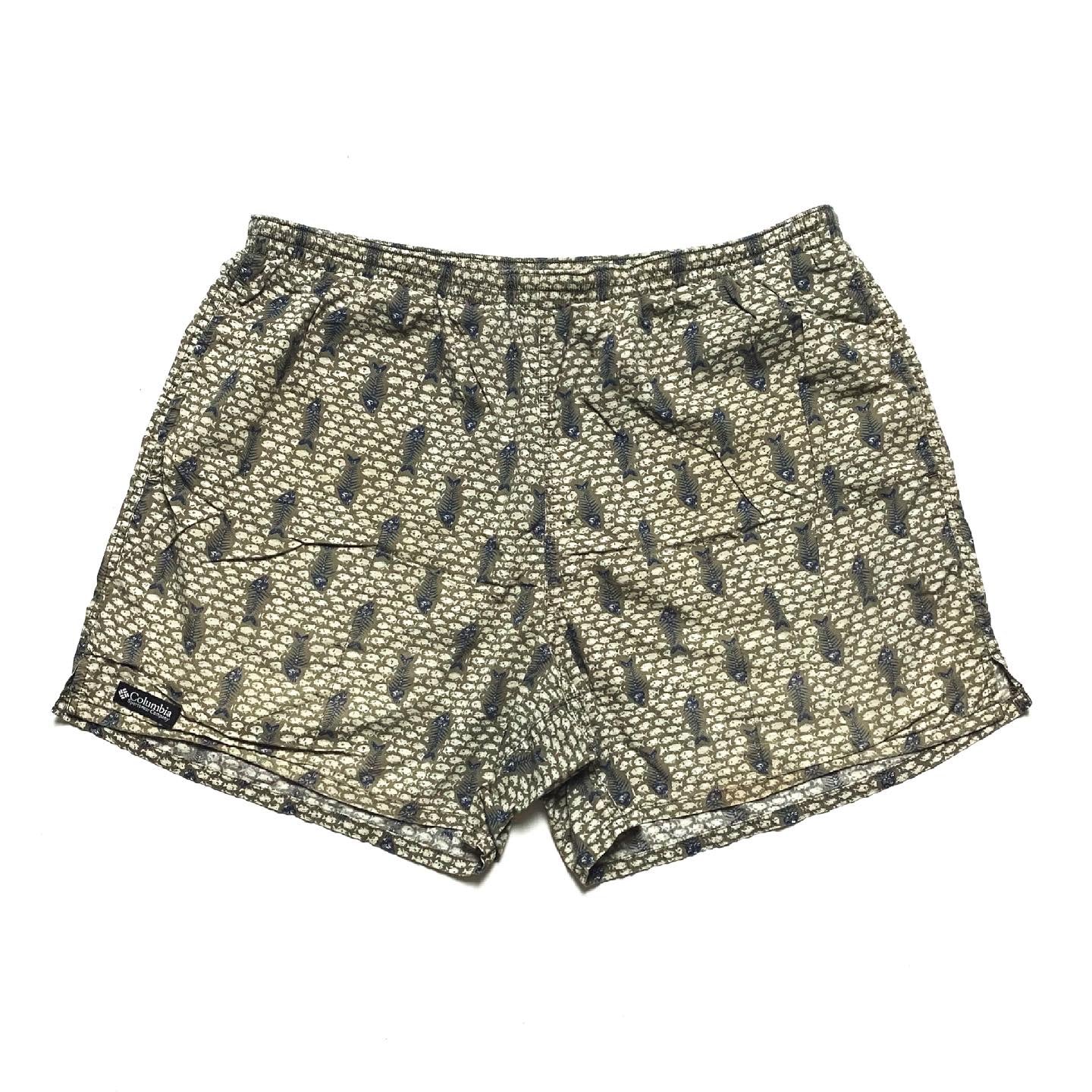 1990s Columbia Sportswear Printed 5” Swim Shorts, Bonefish (XL)