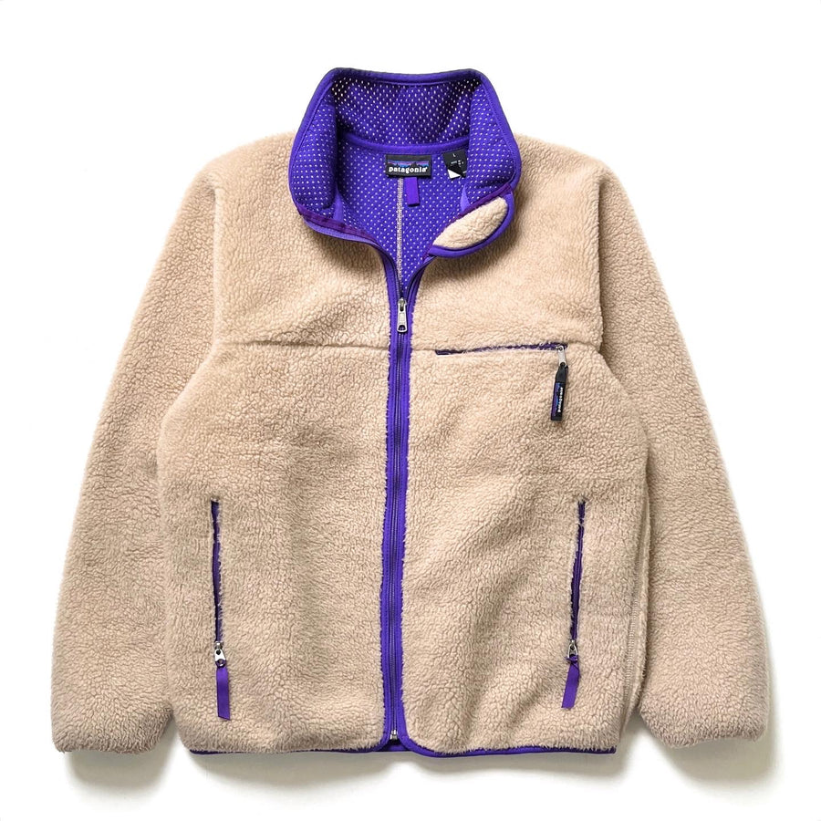 1993 Patagonia Retro Pile Cardigan, Natural & Purple (L)